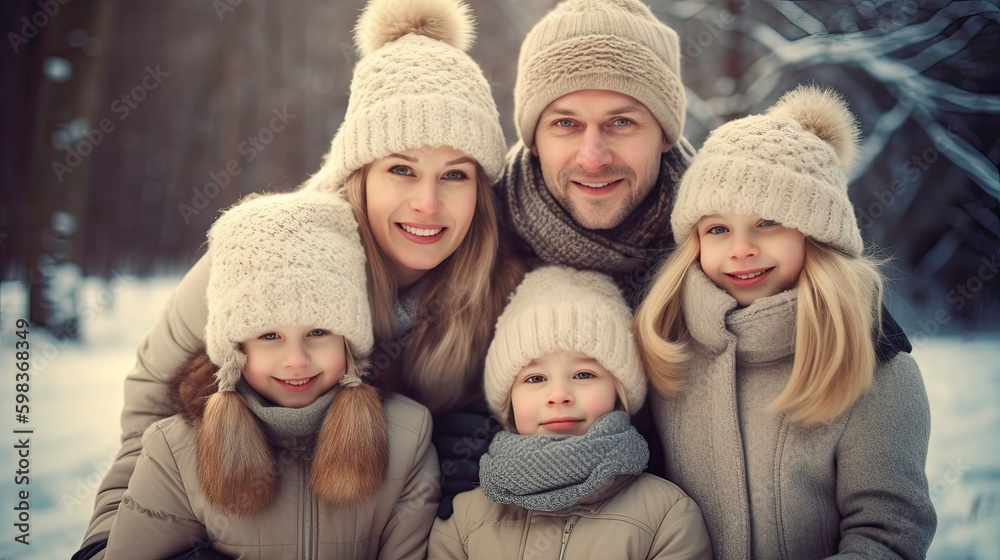 A Joyful Group Portrait of a Family Having Fun in Their Winter Vacation AI Illustration A Joyful Group Portrait of a Family Having Fun in Their Winter Vacation AI Illustration