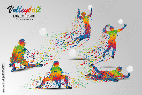 Visual drawing movement to volleyball sport and jumper at fast of speed on stadium, colorful beautiful design style on white background for vector illustration, exercise sport concept, the winner game