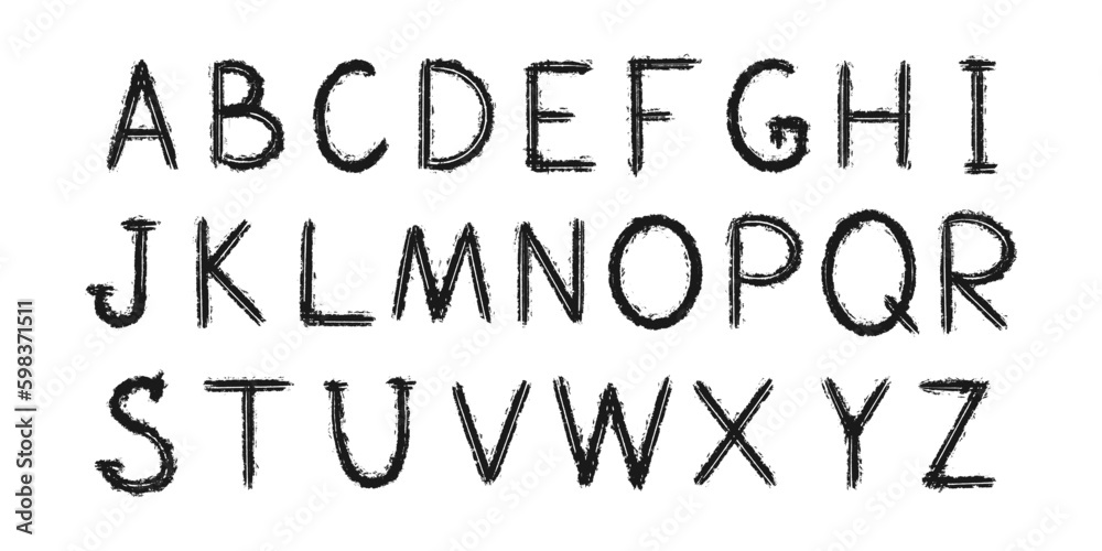 Grunge textured alphabet. Hand drawn monogram letters. Capital Letters brush texture. Vector lettering isolated on white Grunge textured alphabet. Hand drawn monogram letters. Capital Letters brush texture. Vector lettering isolated on white