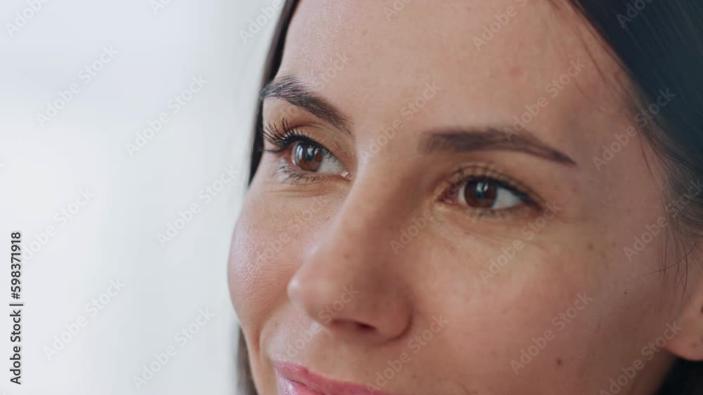 Closeup woman face touching at bathroom. Stunning lady preparing makeup at home Generative AI Closeup woman face touching at bathroom. Stunning lady preparing makeup at home Generative AI