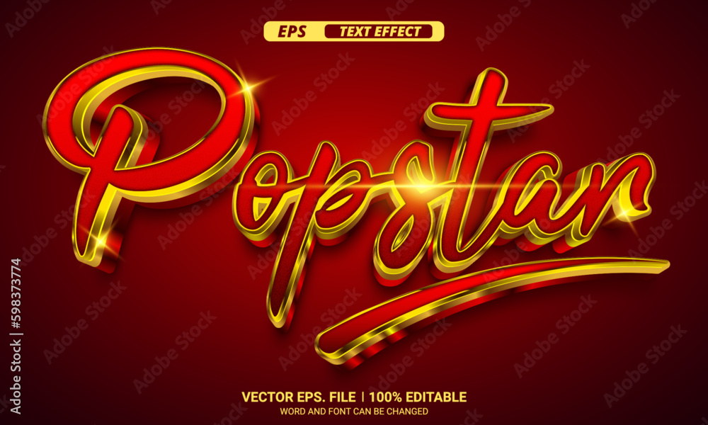 Popstar 3d editable vector text effect on red background Popstar 3d editable vector text effect on red background