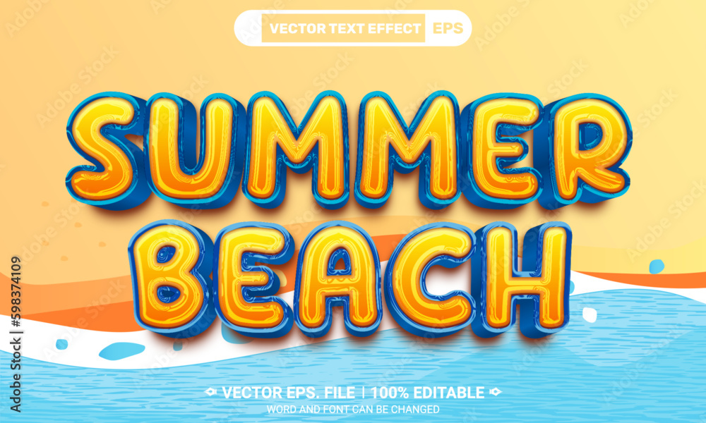 Summer beach editable vector text effect on summer beach background