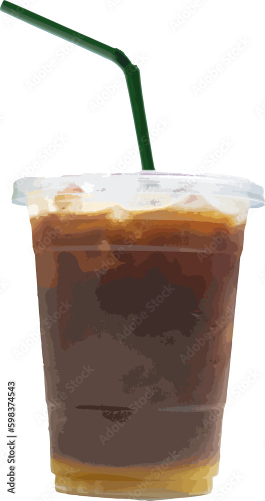 close up Americano yuzu coffee glass with iced vector