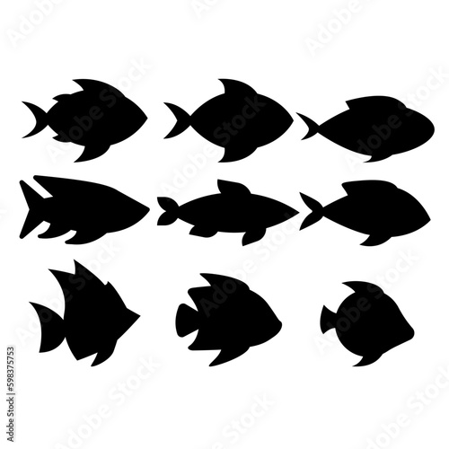 Fish icon set. Silhouette fishes icon vector illustration. Fish for design regarding sea, ocean, aquatic, fishing, underwater, marine or nature. Tropical fish icon sheet