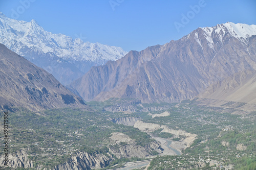 Hunza Valley from Duikar View Point on Sunny Day