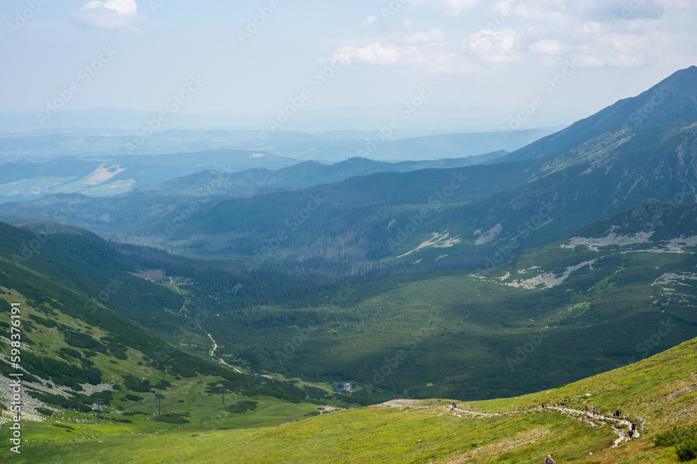 High rocky mountains, mountain view from the top. Mountains in Poland, High Tatras, view from Kasprowy Wierch.
