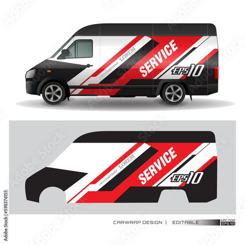 service van car wrap design vector for race car. Graphic abstract stripe racing background kit designs_20230501