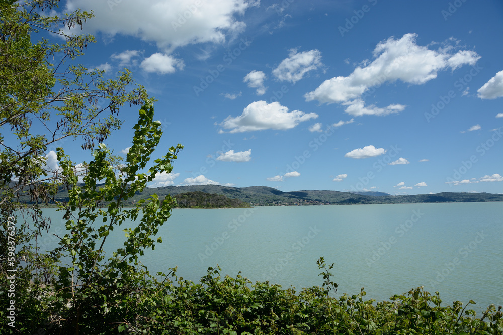 Panoramic view of Trasimeno lake from Isola Maggiore