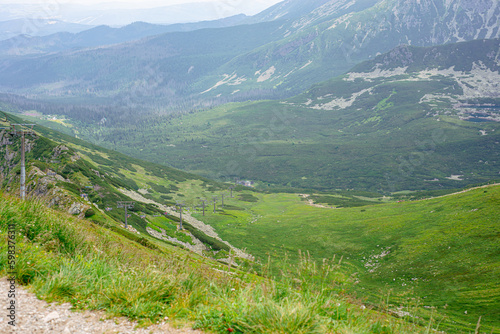 Beautiful view of the Tatra Mountains landscape. View of the mountains from the top. High mountain landscape.