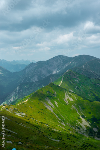 Beautiful view of the Tatra Mountains landscape. View of the mountains from the top. High mountain landscape.