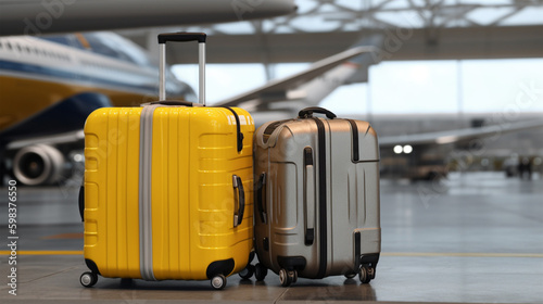 Suitcases in airport. Travel concept , generative ai