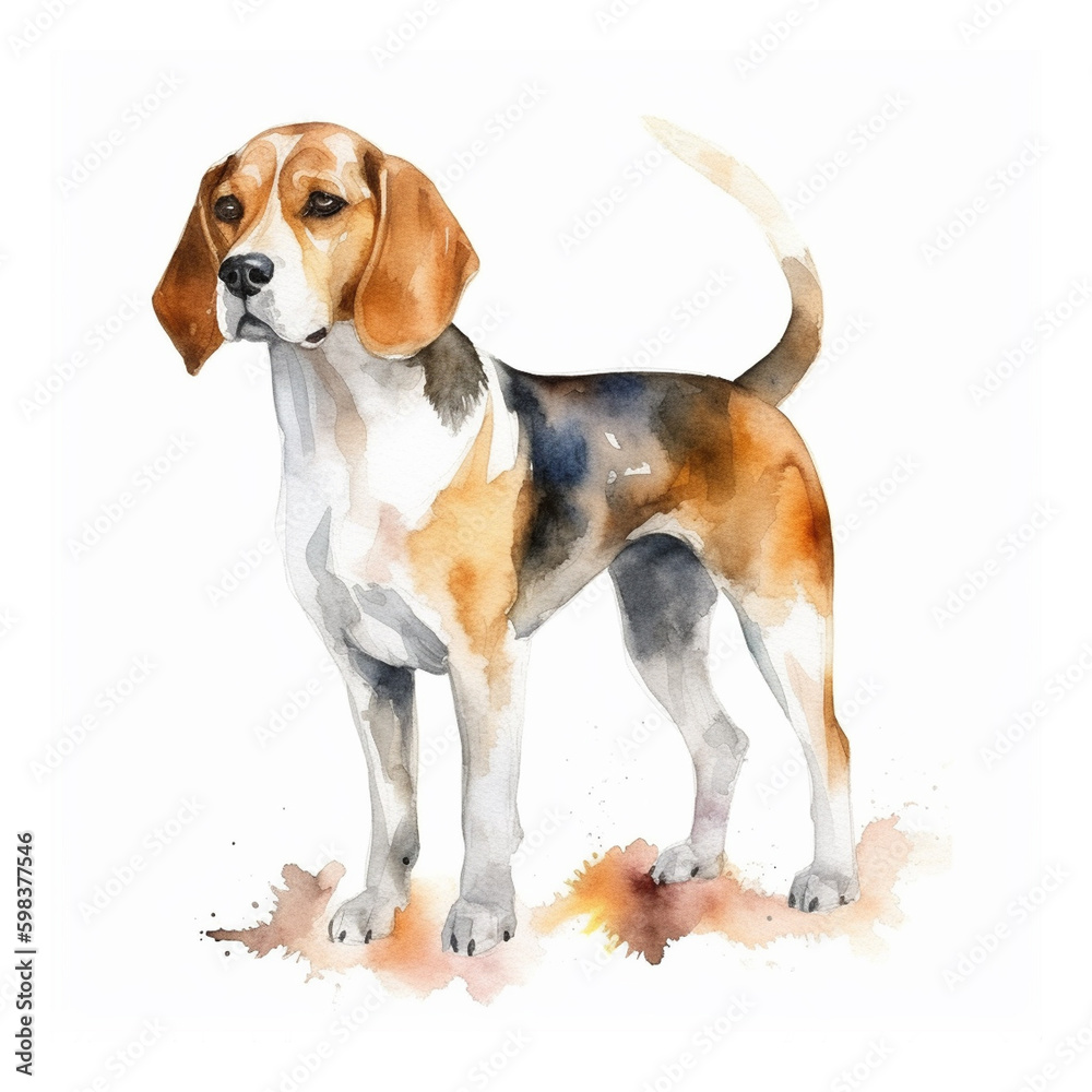 Beagle dog watercolor paint 