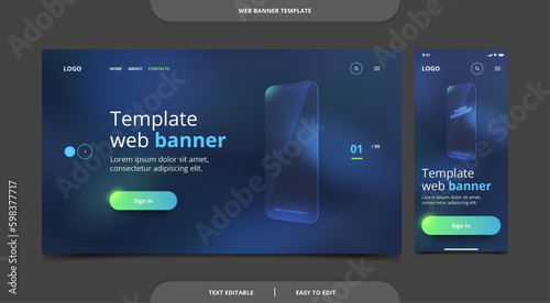 Web banner, landing page template. Desktop and mobile screen. Vector image. 