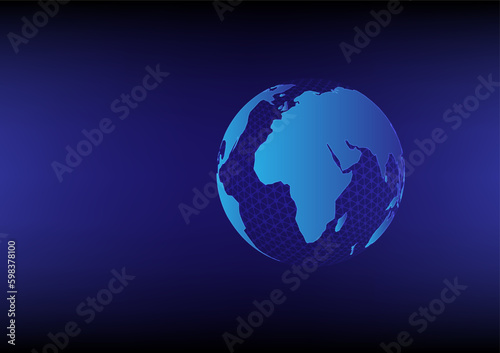 Global network, global business and technology. AI artificial intelligence. World tech connect. Blue background technology vector. Chat bot