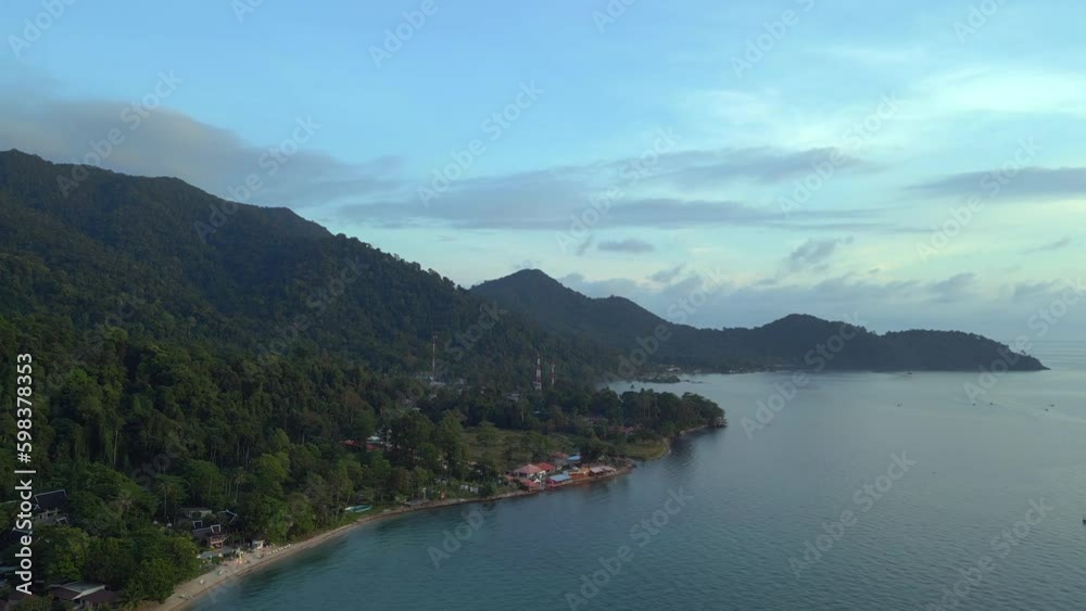 lonely Beach dream hills paradise island. Fantastic aerial top view flight drone Generative AI lonely Beach dream hills paradise island. Fantastic aerial top view flight drone Generative AI