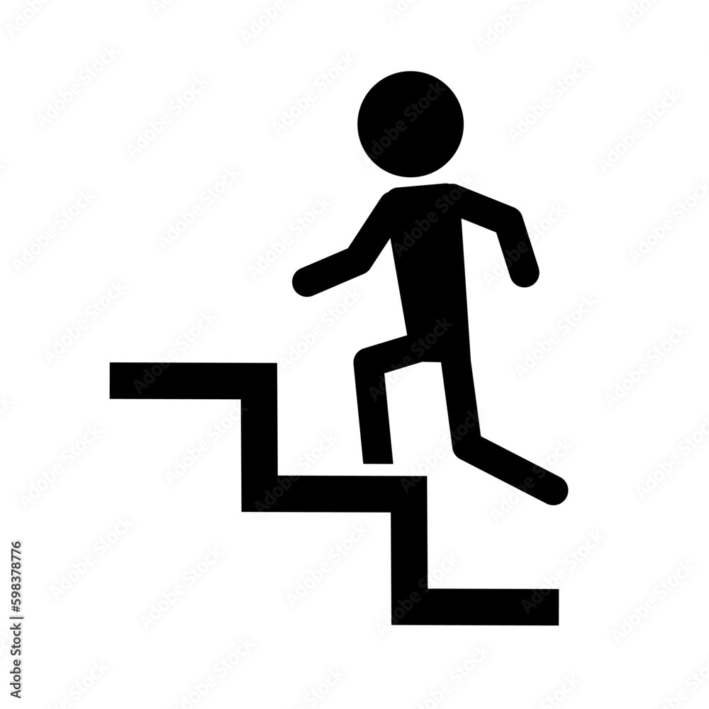 Person going up a stair steps silhouette icon. Vector. Person going up a stair steps silhouette icon. Vector.
