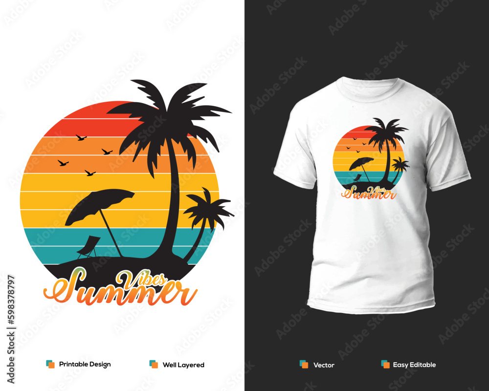 Summer Vibes || Summer Vintage T-Shirt Design