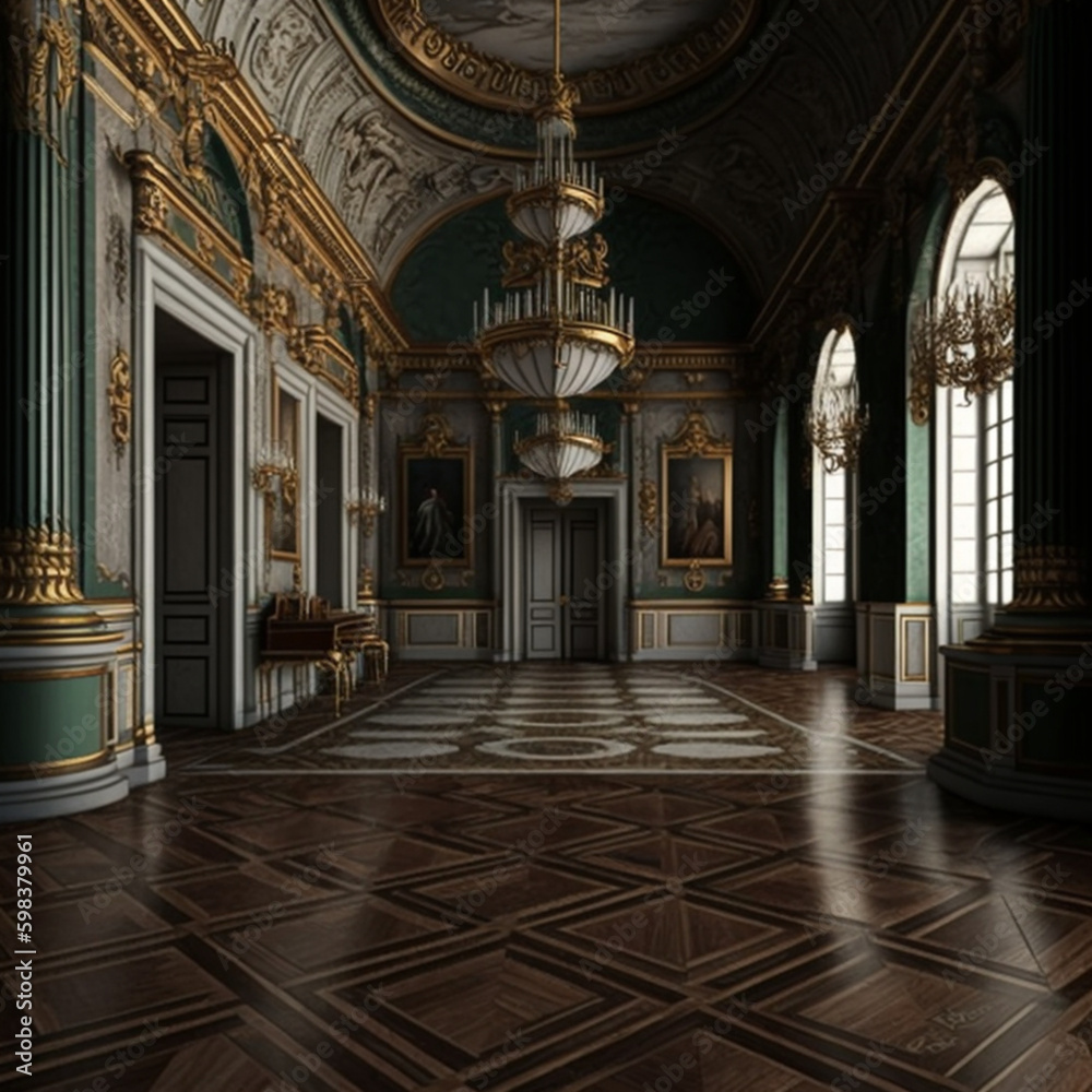 Interior of a royal palace. Generative AI.