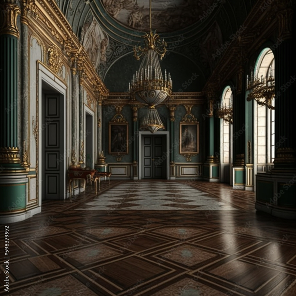 Interior of a royal palace. Generative AI.