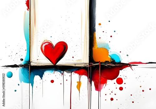 abstract colorful background with hearts and paint splashes, vector illustration