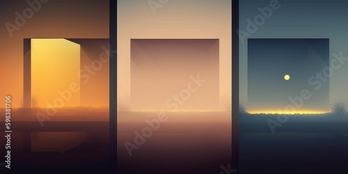 Tranquil minimal landscape in foggy morning scene. superlative generative AI image. Generative AI