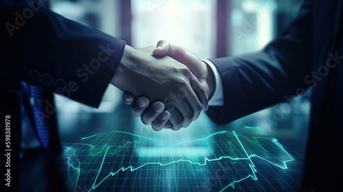 Crypto Business handshake . Finance prosperity and money technology asset , 3d background . Generating Ai