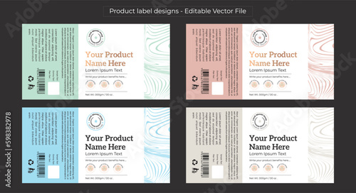 Product label design template, pastel color labels editable vector file for printing, cosmetic packaging design, pharma packaging, jar labels, pills bottle label design set illustration 