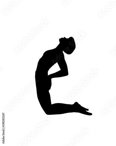A silhouette of girl doing yoga sport stretching in black color on white background for apps, webs, cards, banners vector