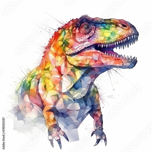 Dinosaur Tyrannosaurus Rex Head Watercolour Portrait Bright Colours polygon