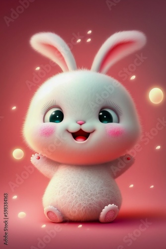 Super cute little baby white rabbit. Generative AI © Yevheniiya