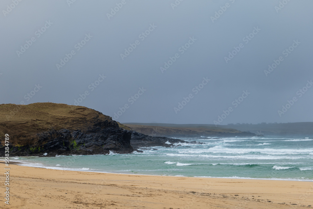 Waves crashing on Eoropie Beach on the coast of Outer Hebrides of Scotland Waves crashing on Eoropie Beach on the coast of Outer Hebrides of Scotland