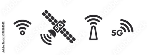 Satellite icons. 5G Satellite Internet. 5G Wireless web. Wireless connectivity. Vector scalable graphics