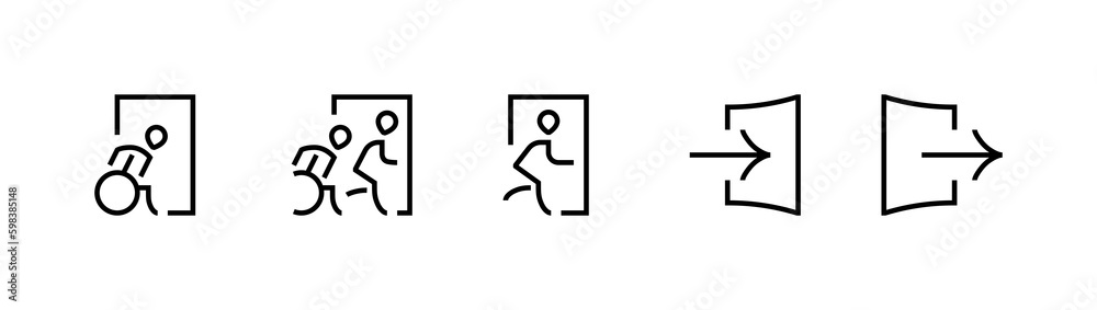 Open door line icon set. Login, logout, register, password, vip entrance, key, lock, exit minimal vector illustrations. Open door line icon set. Login, logout, register, password, vip entrance, key, lock, exit minimal vector illustrations.