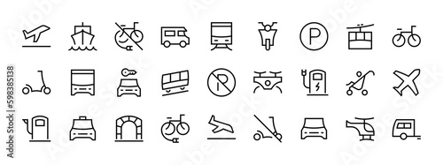 Set of Public Transportation Thin Line Icons Symbols
