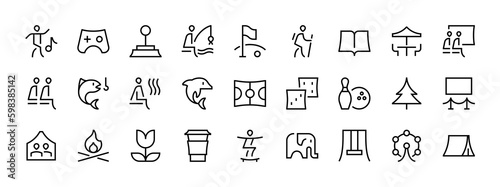 Lifestyle and entertainment line icons collection. Big UI icon set. Thin outline icons pack. Symbol