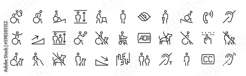 Set of disability icons. Disabled icon set. Mental, physical, sensory, intellectual disability icons. Accessibility vector illustration.