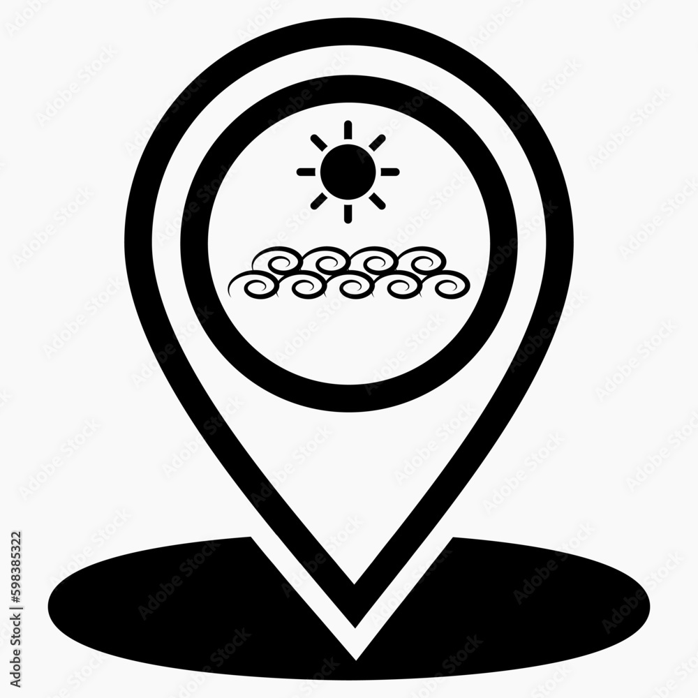 Resting-place. Sea icon. Beach icon. Beach location. Rest zone. Vector icon. Resting-place. Sea icon. Beach icon. Beach location. Rest zone. Vector icon.