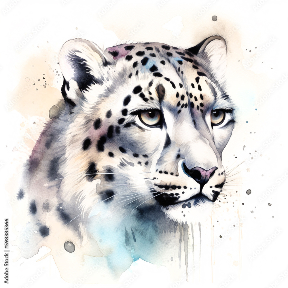 Snow Leopard watercolor paint Snow Leopard watercolor paint