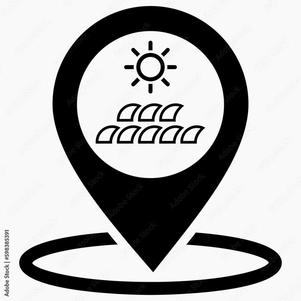 Resting-place. Sea icon. Beach icon. Beach location. Rest zone. Vector icon. Resting-place. Sea icon. Beach icon. Beach location. Rest zone. Vector icon.
