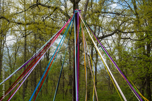Pagan Maypole Ribbons Ready to Dance for Beltane Ritual on May Day