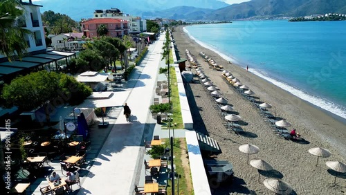 Fethiye Turkey Calis Beach early morning aerial view