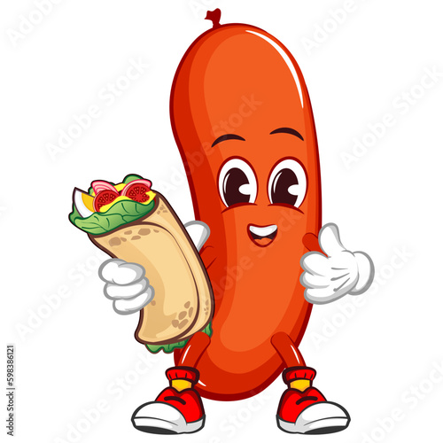 vector mascot character illustration of a sausage with a delicious burrito