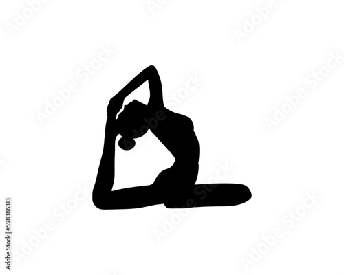 A silhouette of girl doing yoga sport stretching in black color on white background for apps, cards, banners vector