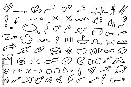 Hand-drawn doodle vector arrow set. Design Doodle sketches for business and educational plans