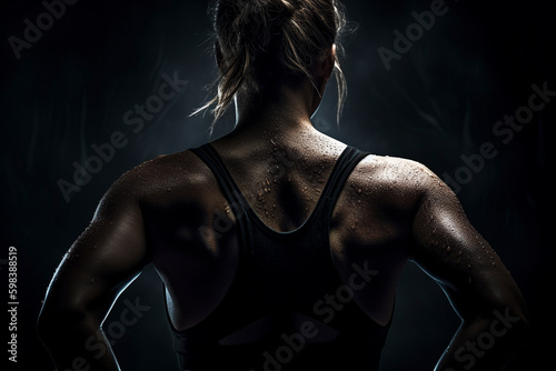 Fitness in Motion: Back View of Athletic Woman in Clean Sharp Focus with Soft Shadows - Generative Ai photo