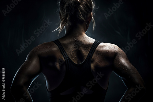 Fitness in Motion: Back View of Athletic Woman in Clean Sharp Focus with Soft Shadows - Generative Ai