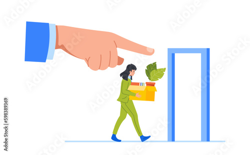 Giant Boss Hand Pointing With Finger On A Door, Signaling To The Employee That The Company Is Downsizing Its Workforce Generative AI