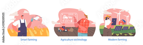 Farmers Male and Female Characters Work on Smart Modern Technological Farm with Iot Tech Employs Advanced Technology Generative AI