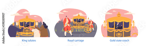 Monarch Waves At The Crowd While Riding In A Luxurious Carriage On The Street For A Grand Parade Isolated Elements Generative AI