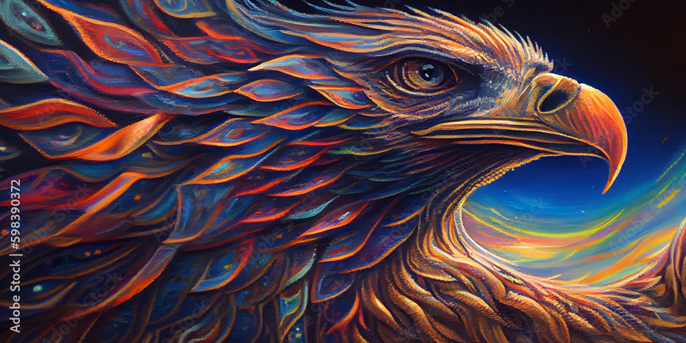 Abstract rainbow colorful of bird close-up illustration creative art. Generative Ai. Abstract rainbow colorful of bird close-up illustration creative art. Generative Ai.